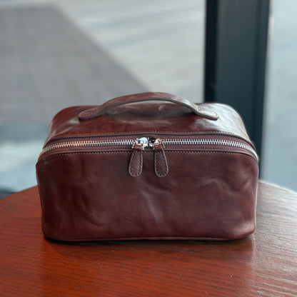 Leather Cosmetic Bag in Tan Top-Grain Cowhide for Travel