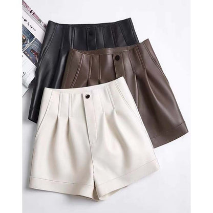 High waisted sheepskin leather shorts for women