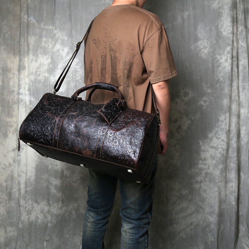 Leather weekender duffle bag with shoe compartment