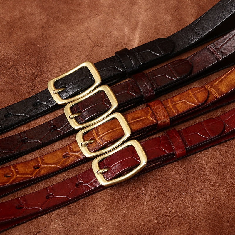 Women’s Embossed Leather Belt Crocodile Pattern Cowhide