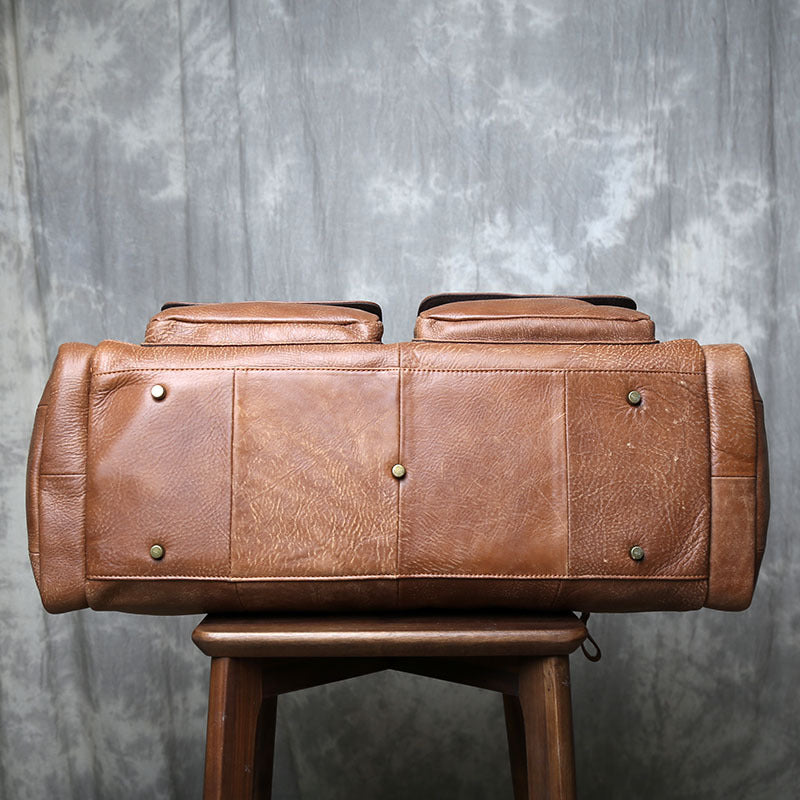 Vintage leather weekender duffel bag for men