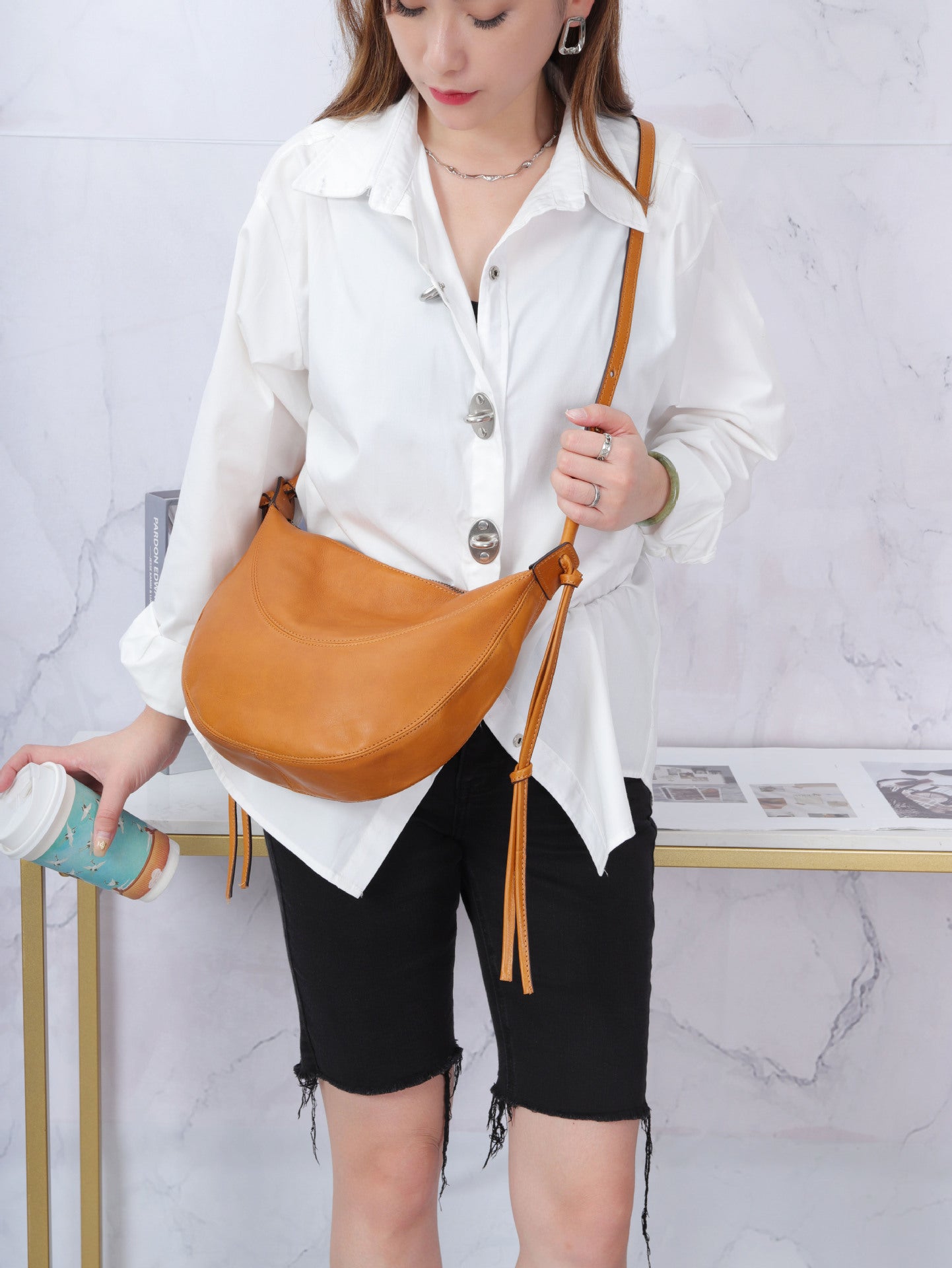 Women Soft Leather Dumpling Tote Crossbody Bag