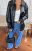 Women's Oversized Black Faux Leather Bomber Jacket