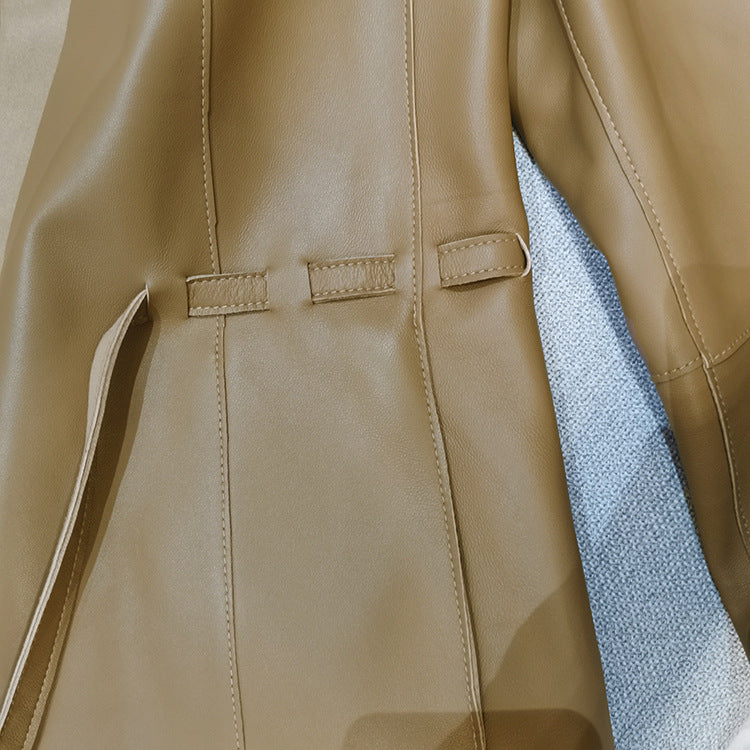 Women round neck sheepskin leather blazer jacket