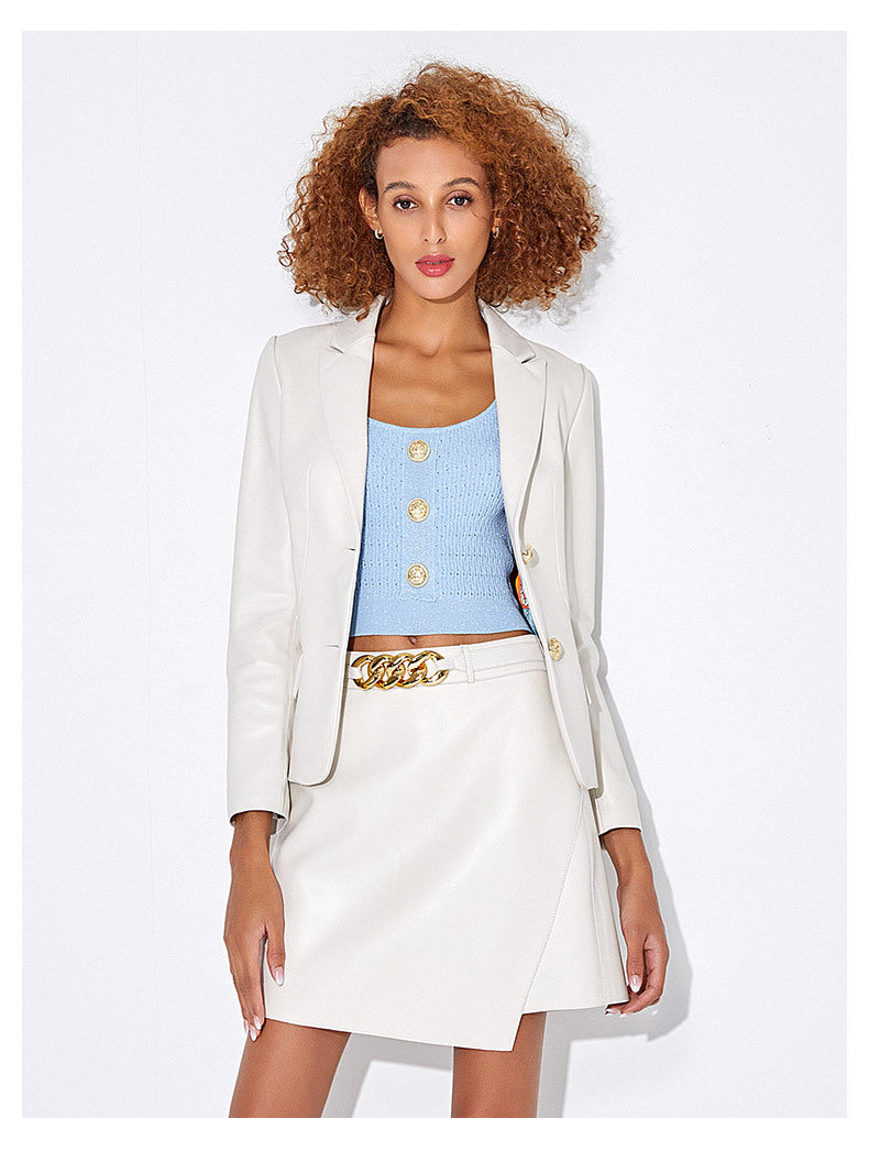 Slim fit genuine leather jacket for women