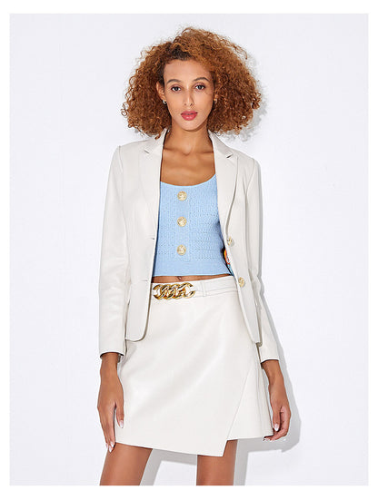 Slim fit genuine leather jacket for women