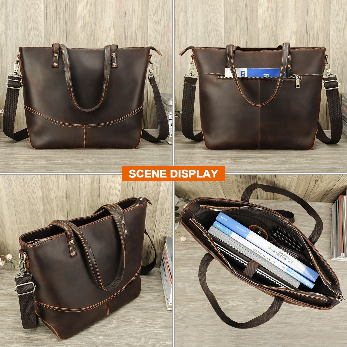 Leather Laptop Tote with Luggage Sleeve