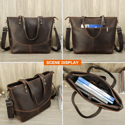 Leather Laptop Tote with Luggage Sleeve