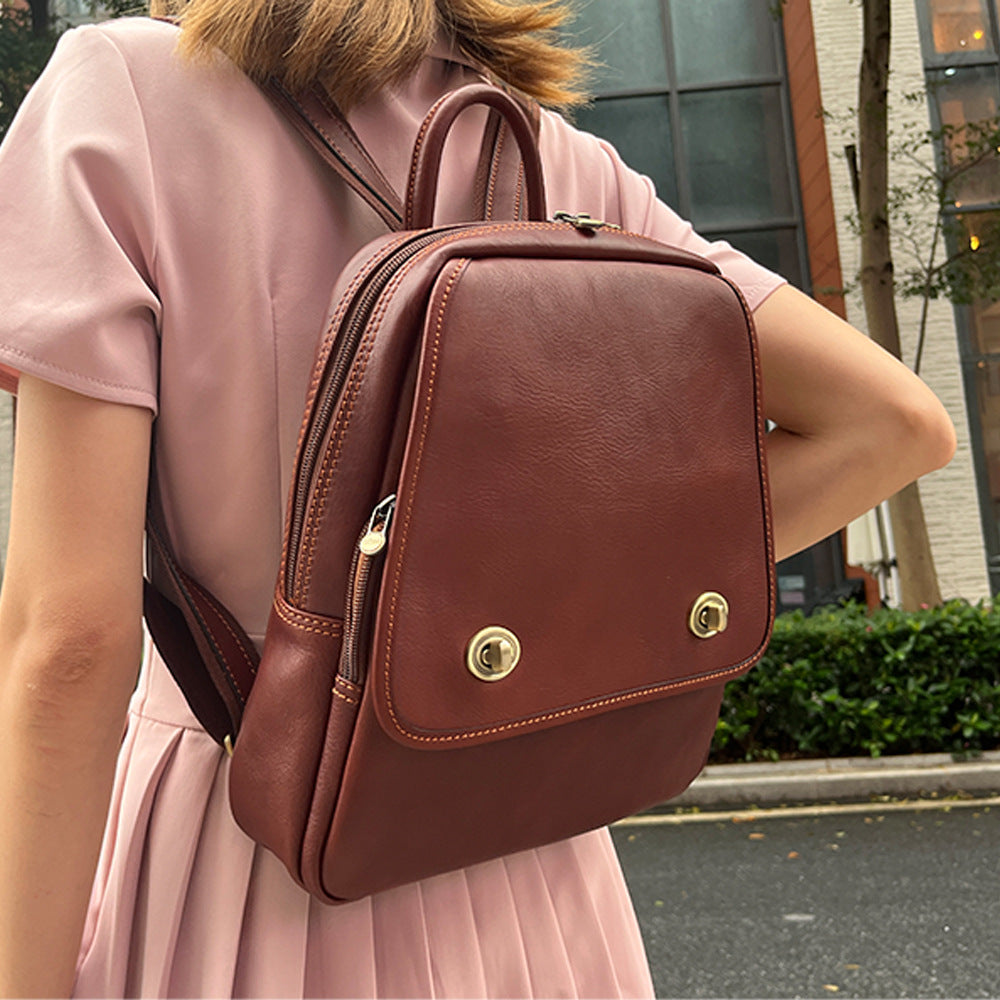 Genuine cowhide leather backpack for women