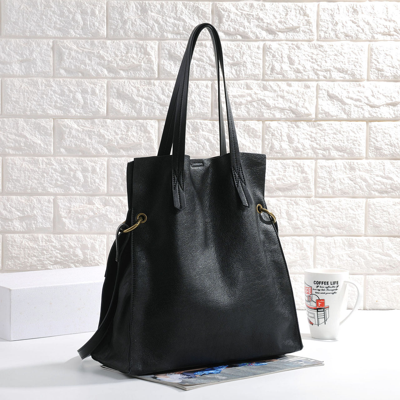 Women Genuine Leather Bucket Shoulder Tote Bag