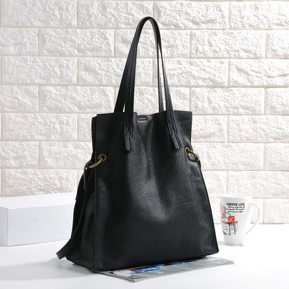 Women Genuine Leather Bucket Shoulder Tote Bag