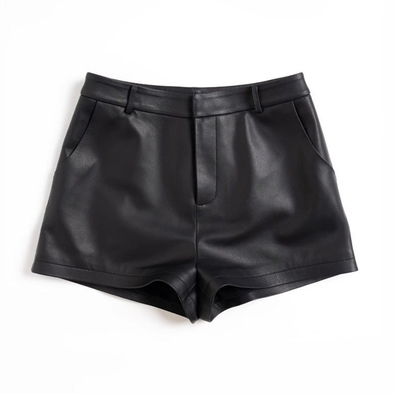Genuine sheepskin high waist leather shorts for women