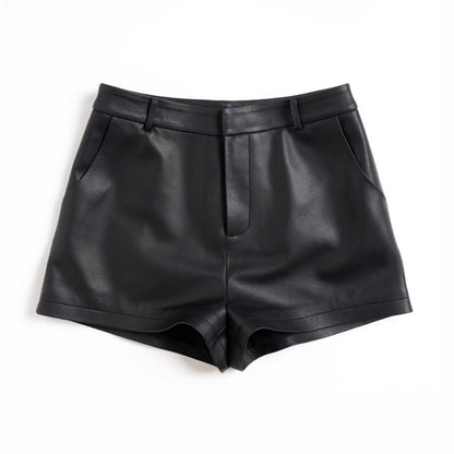 Genuine sheepskin high waist leather shorts for women
