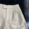Beige genuine sheepskin leather wide leg women shorts