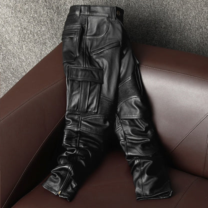 Black leather motorcycle riding pants