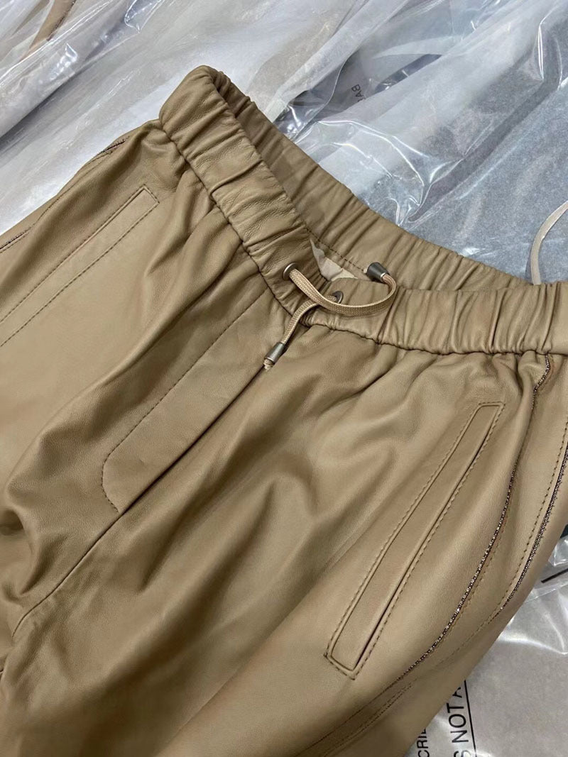 Genuine sheepskin cropped leather pants