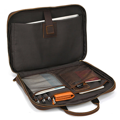 Retro crazy horse leather slim briefcase
