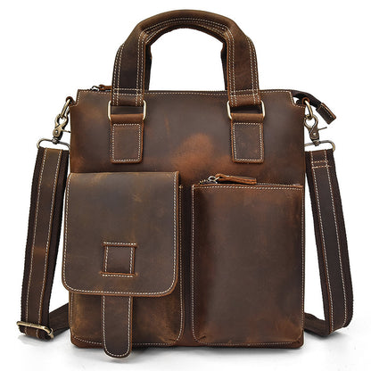 Men genuine leather vertical briefcase bag