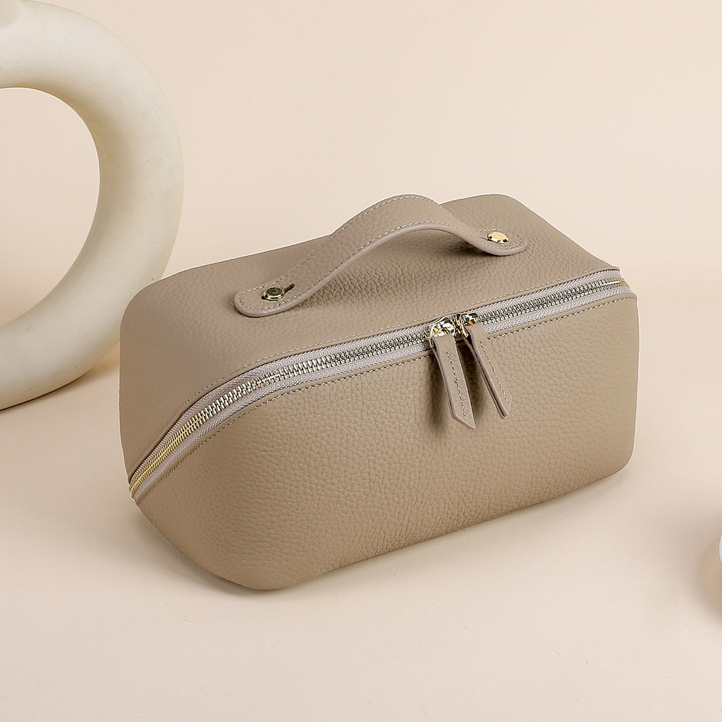 Women's Leather Toiletry Bag with Divided Cosmetic Organizer