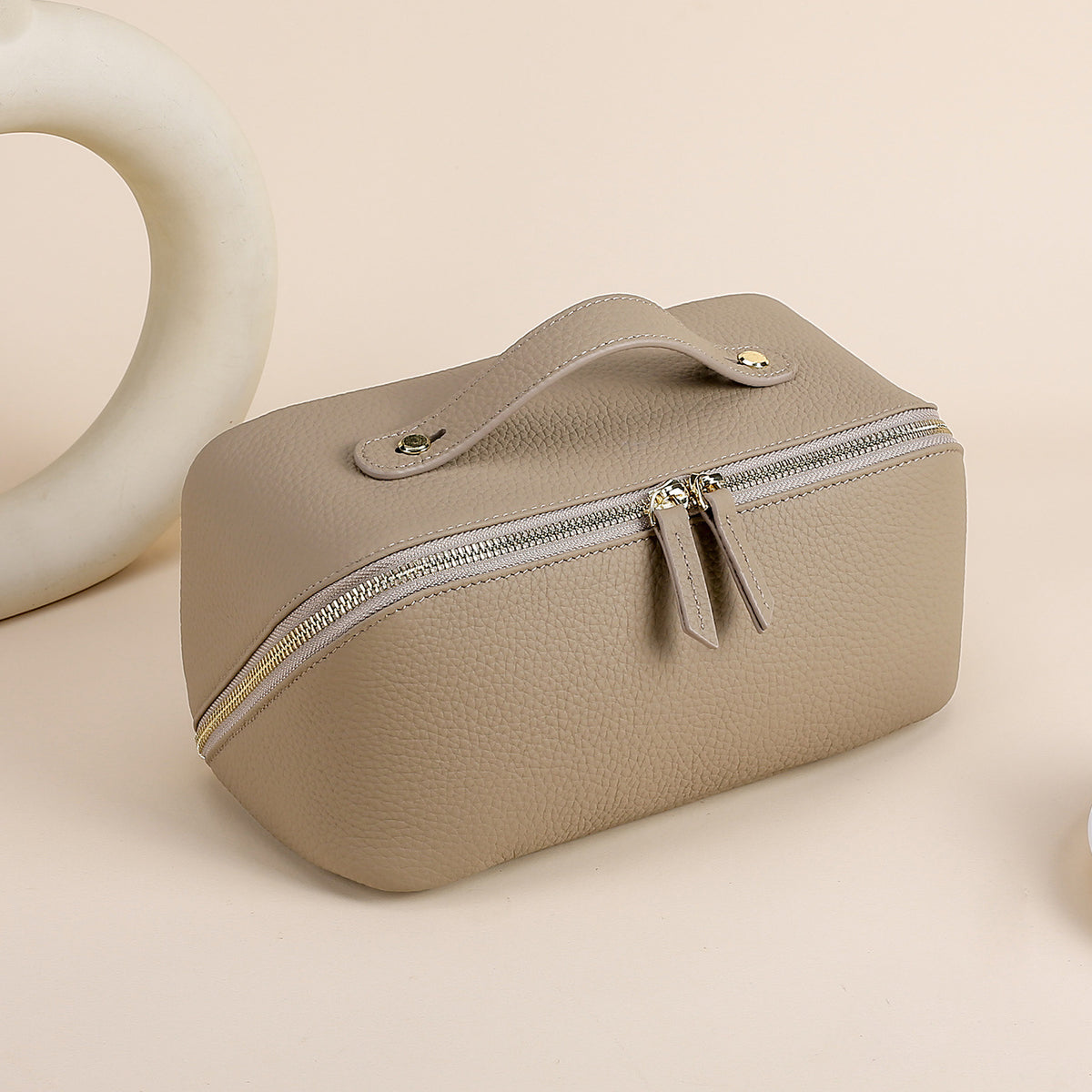Women's Leather Toiletry Bag with Divided Cosmetic Organizer