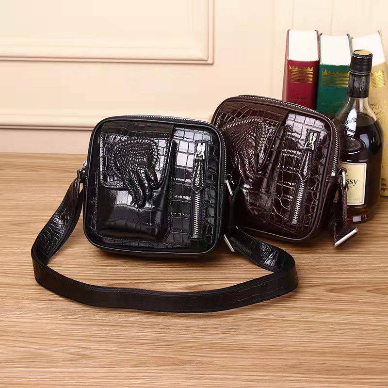 Genuine leather men’s crocodile texture crossbody sling bag