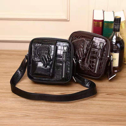 Genuine leather men’s crocodile texture crossbody sling bag
