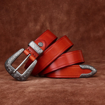 Leather Belt with Buckle for Women in Top-Grain Cowhide