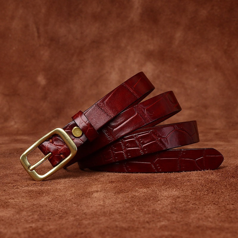 Women’s Embossed Leather Belt Crocodile Pattern Cowhide