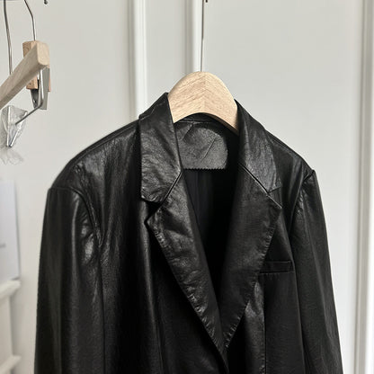 Women Oil-Waxed Loose Fit Genuine Leather Jacket