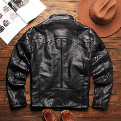 American retro black cowhide leather jacket