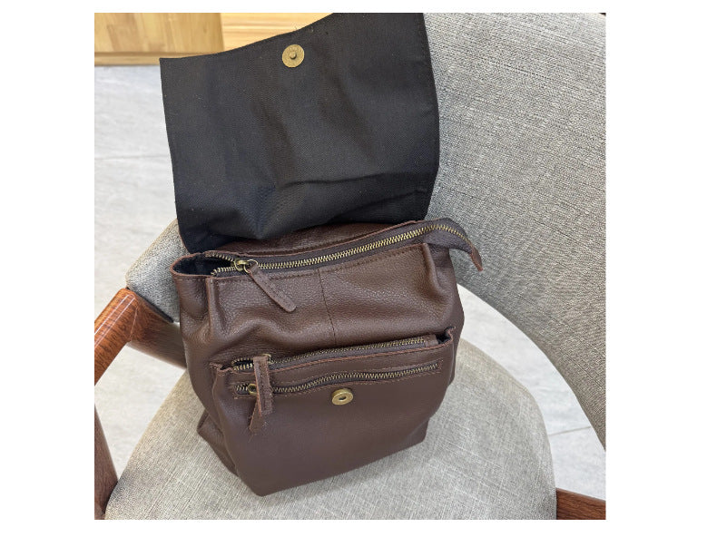 Retro imported cowhide casual backpack for women