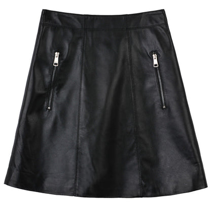 Women A-Line Genuine Sheepskin Leather Skirt