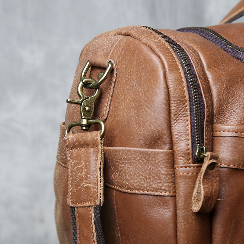 Vintage leather weekender duffel bag for men