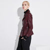 Wine red slim fit moto leather jacket