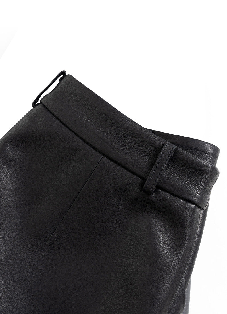 Genuine sheepskin high waist leather shorts for women