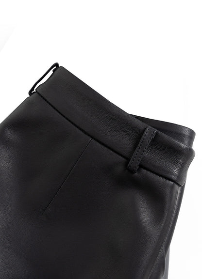 Genuine sheepskin high waist leather shorts for women