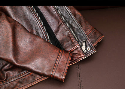 Distressed brown moto leather jacket vintage biker