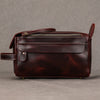 Men's Leather Wash Bag in Dark Brown Top-Grain Cowhide