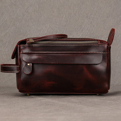 Men's Leather Wash Bag in Dark Brown Top-Grain Cowhide