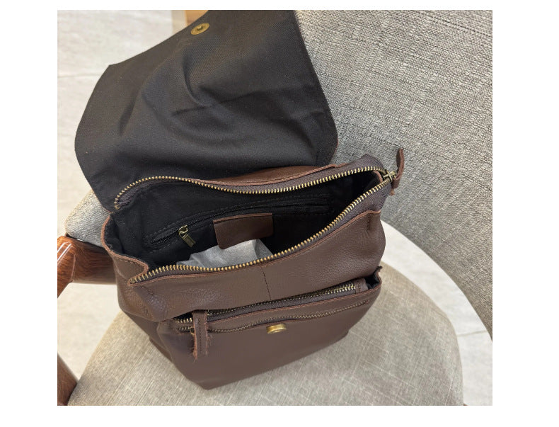 Retro imported cowhide casual backpack for women