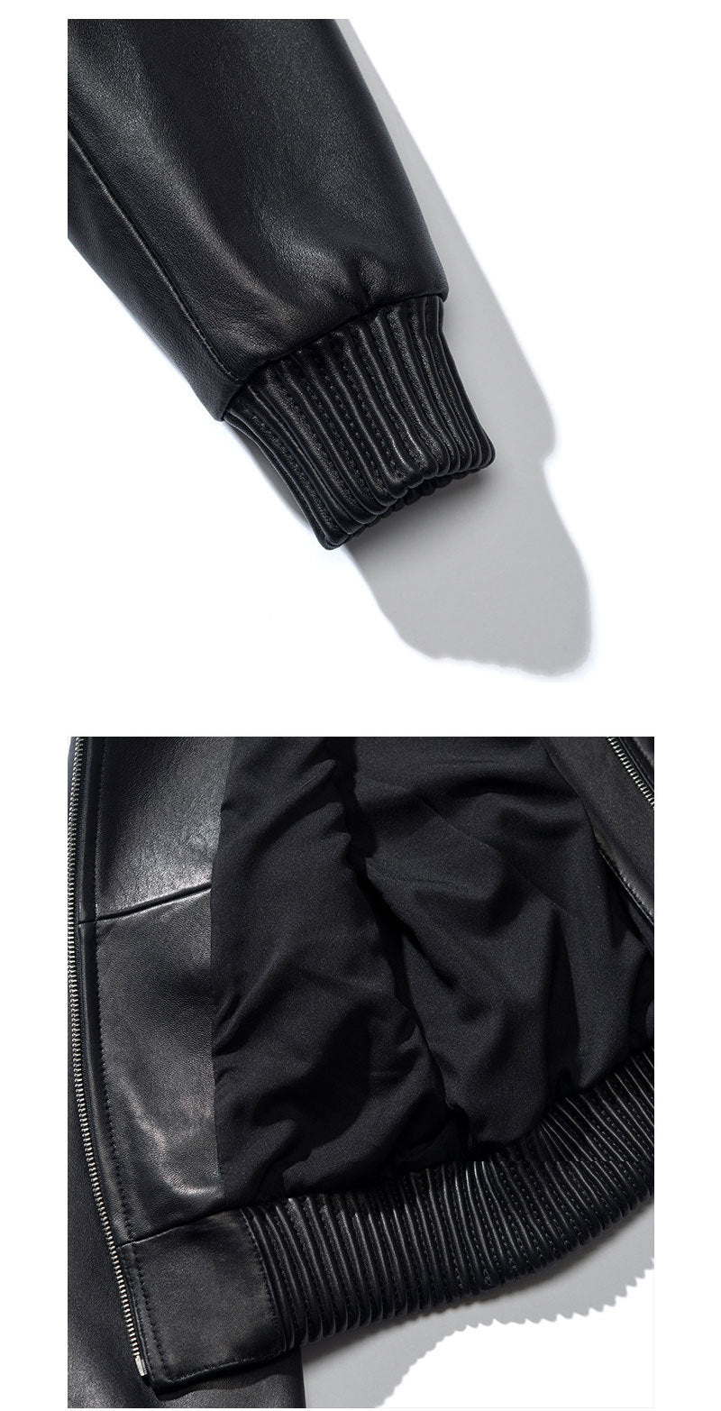 Women's Black Slim Fit Leather Baseball Style Jacket