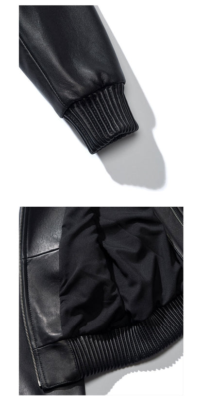 Women's Black Slim Fit Leather Baseball Style Jacket