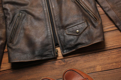 Top-grain distressed leather biker jacket