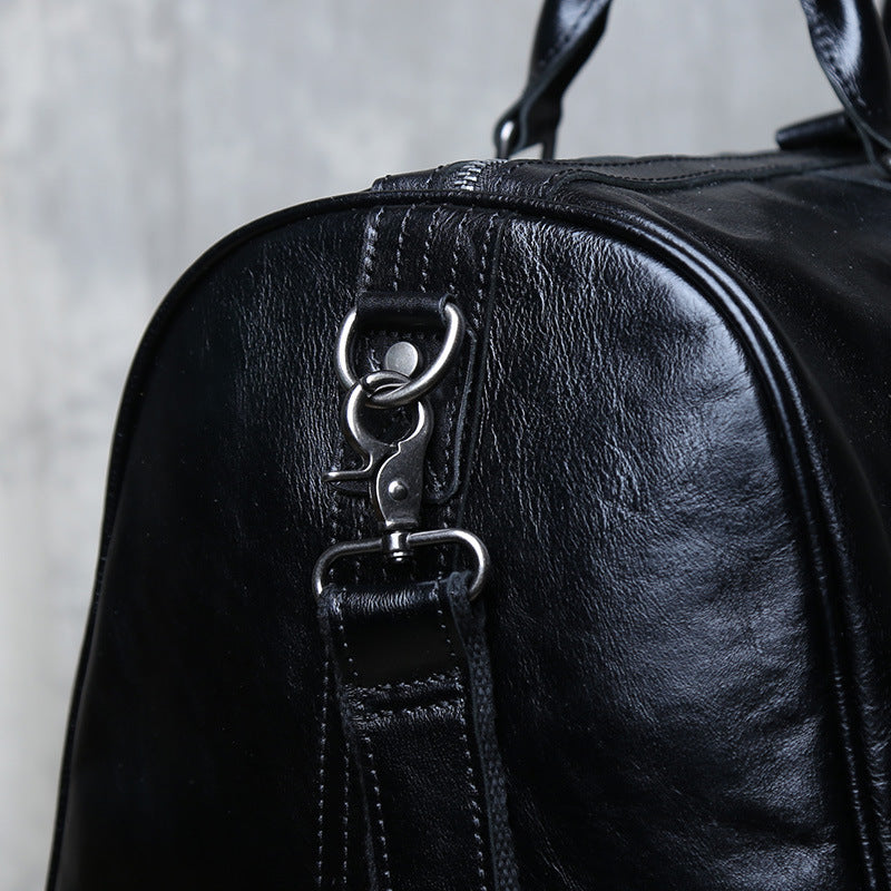 Men’s leather travel overnight duffel bag