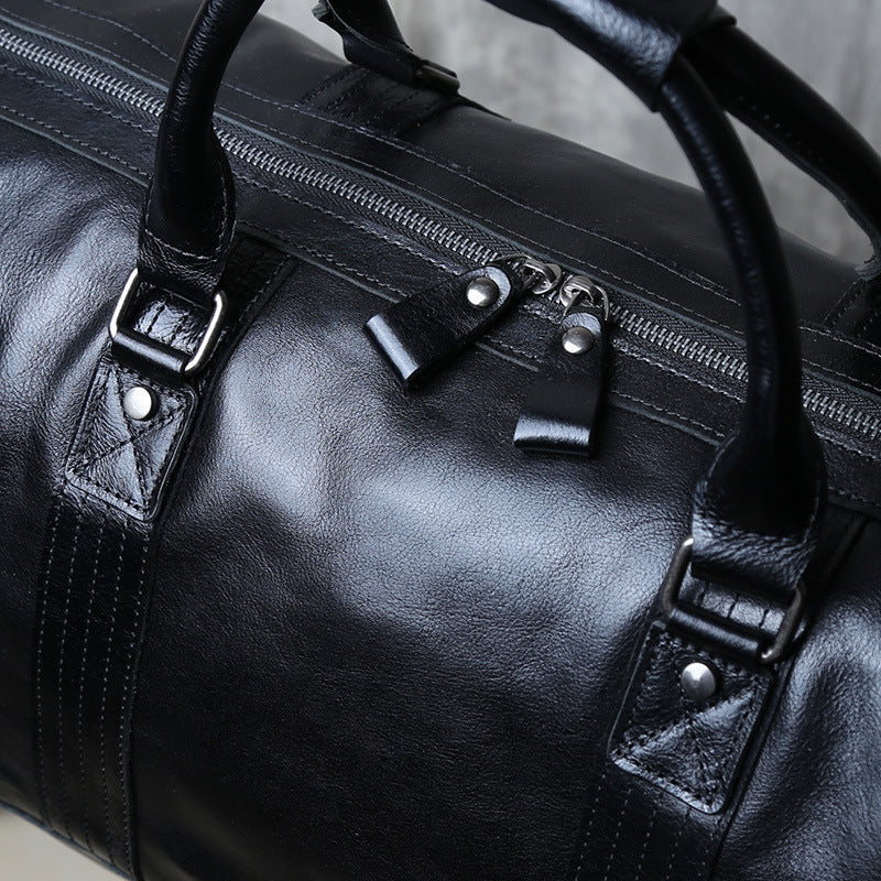 Men’s leather travel overnight duffel bag