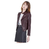 Women slim fit cropped leather biker jacket