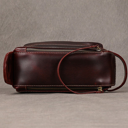 Men's Leather Wash Bag in Dark Brown Top-Grain Cowhide