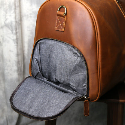 Large leather duffle bag with shoe section