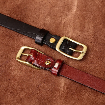 Women’s Embossed Leather Belt Crocodile Pattern Cowhide