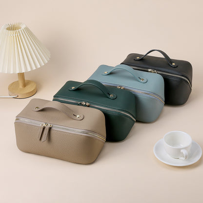 Women's Leather Toiletry Bag with Divided Cosmetic Organizer